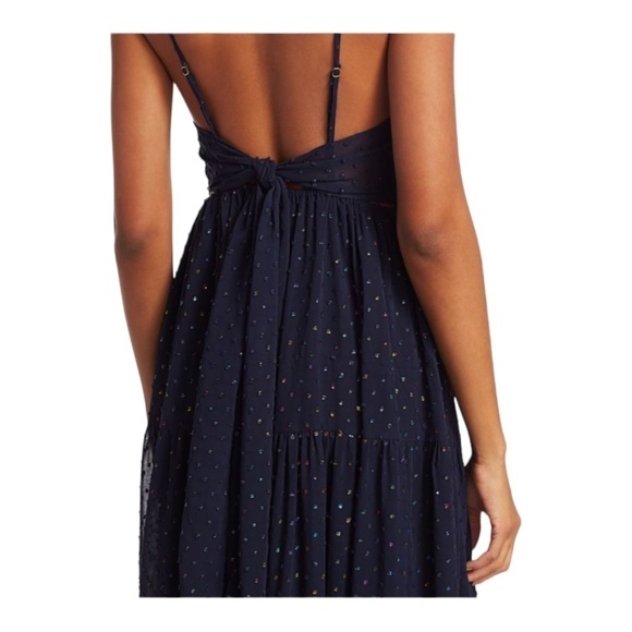 NWT LE SUPERBE Starry Night Navy Blue Metallic Chiffon Tie Back Maxi Gown Size 6 - Picture 6 of 14